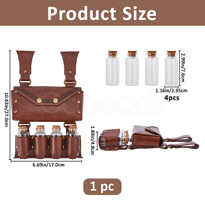 Rectangle PU Leather Medieval Waist Belt Bag with Belt and 4 Glass Potion Bottles AJEW-WH0752-296B-1