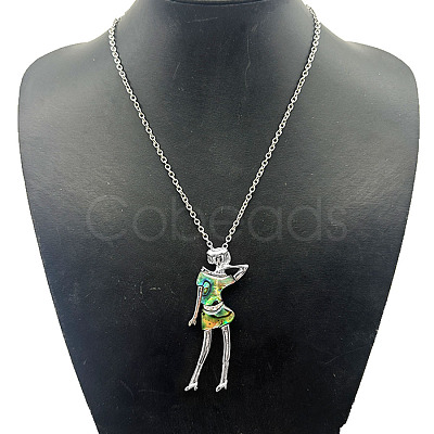 Alloy Pave Natural Paua Shell Woman Pendant Necklaces XH4699-1-1