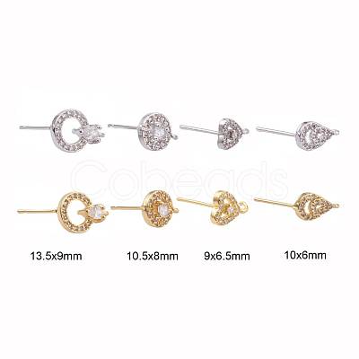 8 Pairs Brass Micro Pave Clear Cubic Zirconia Stud Earring Findings KK-ZZ0001-09-RS-1