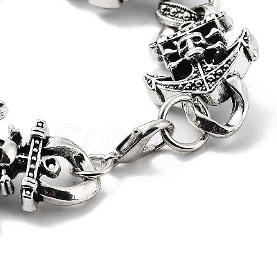 Retro Alloy Skull Anchor Link Chain Bracelets for Women Men BJEW-L684-001AS-1