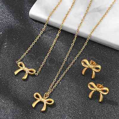 Bowknot PVD Vacuum Plating 304 Stainless Steel 
Stud Earrings & Necklaces & Bracelets Sets SJEW-Q001-02G-1