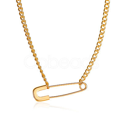 Alloy Safety Pin Pendant Necklaces WH-WG9A5FF-01-1