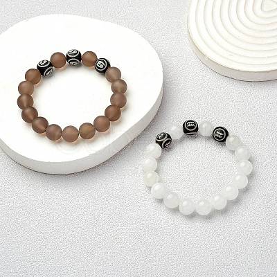 Natural Grey Agate Round Beaded Stretch Bracelet BJEW-SW00077-11-1