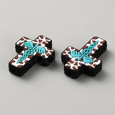 Halloween Cross Silicone Beads SIL-WH0025-01B-1