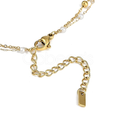 PVD Vacuum Plating 304 Stainless Steel & Plastic Imitation Pearl Double Layer Bowknot Pendant Necklaces NJEW-I129-03G-1