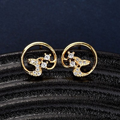 Brass Micro Pave Clear Cubic Zirconia Stud Earrings EJEW-D328-04G-02-1