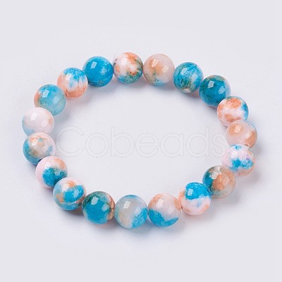 Natural Jade Beaded Stretch Bracelet BJEW-P214-10-6mm-1
