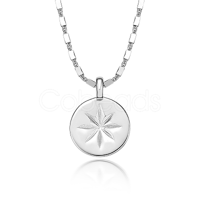 Vintage S925 Silver Eight-pointed Star Coin Pendant Necklace Retro Style MV8352-1-1