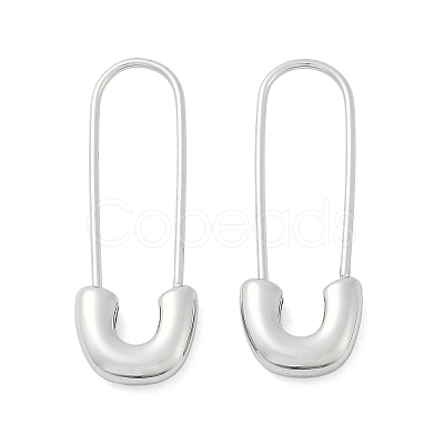 304 Stainless Steel Safety Pin Charm Huggie Hoop Earrings for Women EJEW-C096-41P-1