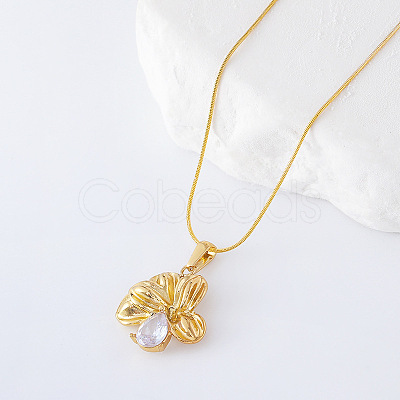 3Pcs Stainless Steel Crystal Rhinestone Flower Pendant Necklaces for Women LR1845-1