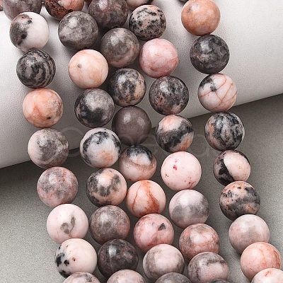 Natural Pink Zebra Jasper Round Bead Strands G-E334-10mm-11-1
