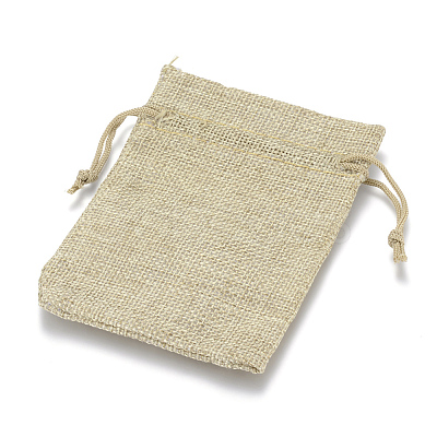 Polyester Imitation Burlap Packing Pouches Drawstring Bags ABAG-R005-9x12-01-1