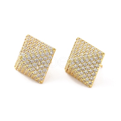 Clear Cubic Zirconia Pyramid Stud Earrings EJEW-P213-04G-1