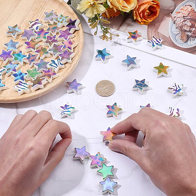 50Pcs Rainbow Iridescent Printed Opaque Acrylic Beads OACR-SP0002-13B-1