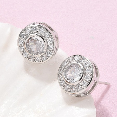 Brass Micro Pave Clear Cubic Zirconia Stud Earrings X-EJEW-Q015-10P-1