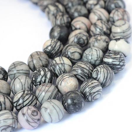 Natural Black Silk Stone/Netstone Round Bead Strands G-E334-10mm-05-1