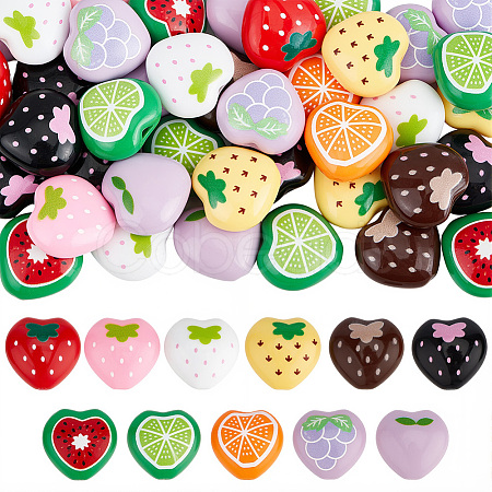 40Pcs Printed Opaque Acrylic Beads MACR-PA0001-76-1