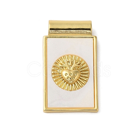 Rack Plating Brass Pave Natural Shell Rectangle Pendants KK-P279-02A-G-1