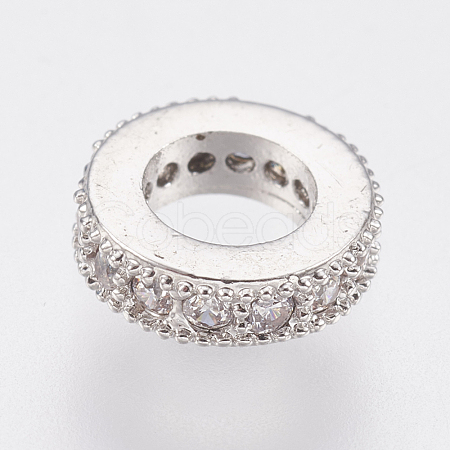 Brass Micro Pave Cubic Zirconia Rondelle European Beads ZIRC-F083-094P-RS-1