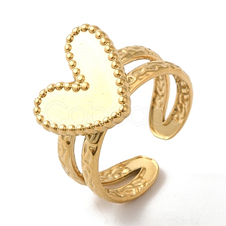 Ion Plating(IP) 304 Stainless Steel Heart Open Cuff Rings for Women LS-RJEW-H136-02G-1