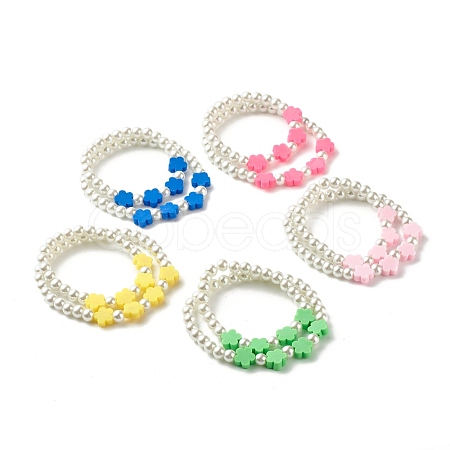 Flower Beads Stretch Bracelets Set for Children and Parent BJEW-JB07187-1