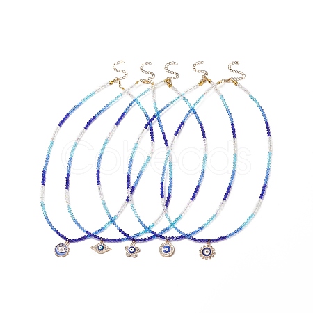 Alloy Enamel Evil Eye Pendant Necklace with Crystal Rhinestone NJEW-JN04206-1