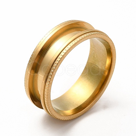 201 Stainless Steel Grooved Finger Ring Settings STAS-P323-10G-1