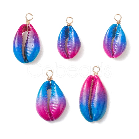 Spray Painted Natural Cowrie Shell Deep Sky Blue Pendants PALLOY-JF04260-02-1
