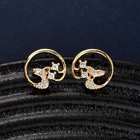 Brass Micro Pave Clear Cubic Zirconia Stud Earrings EJEW-D328-04G-02-1