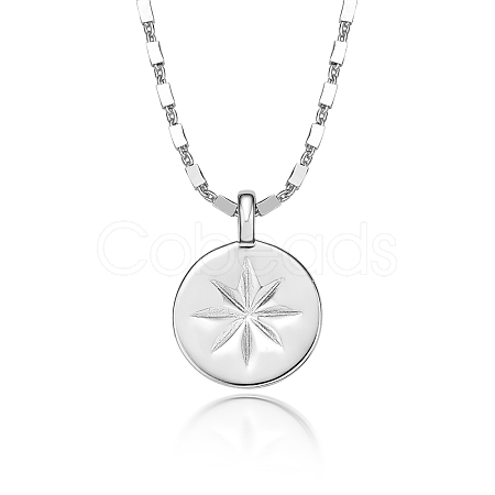Vintage S925 Silver Eight-pointed Star Coin Pendant Necklace Retro Style MV8352-1-1