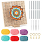 Square Wood Crochet Blocking Board, Knitting Loom, with 20Pcs Metal Sticks, 5Pcs Crochet Needle, 32Pcs Safety Pins and 6 Random Colors Yarn, Colorful, 23.5x23.5x2cm