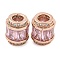 Rack Plating Brass Micro Pave Cubic Zirconia European Beads, Long-Lasting Plated, Lead Free & Cadmium Free, Column, Rose Gold, Pearl Pink, 11.5x10mm, Hole: 4.5mm