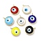 Handmade Evil Eye Lampwork Pendants, with Rack Plating Brass Findings, Long-Lasting Plated, Flat Round, Mixed Color, 18~19x15~16x4mm, Hole: 2mm