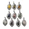 Natural Mixed Stone Pendants, Rack Plating Brass Hollow Horse Eye Charms, Cadmium Free & Lead Free, Platinum, 48x28.5x8.5mm, Hole: 7.5x5mm