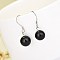 Brass Dangle Earrings, with Round Glass Imitation Agate, Black, Platinum, 28.9mm, Pin: 0.7mm