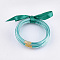 PVC Plastic Buddhist Bangle Sets, Jelly Bangles, with Glitter Powder and Polyester Ribbon, Dark Turquoise, 2-1/2 inch(6.3cm), 5pcs/set