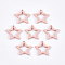 Painted Poplar Wood Pendants, Star, Pink, 24.5~25x24.5x2.5mm, Hole: 1.2mm