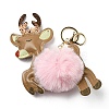 Imitation Rex Rabbit Fur & PU Leather Christmas Reindeer Pendant Keychain KEYC-K018-02KCG-02-1