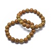 Natural Wood Lace Stone Bead Stretch Bracelets BJEW-K212-A-041-1