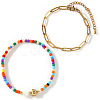 2Pcs 2 Styles Glass Seed Beads & Natural Shell & 304 Stainless Steel Beads Stretch Bracelest & Brass Paperclip Chain Bracelets Set for Women GY4605-4-1