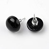 Half Round Dome Natural Dyed & Heated Black Agate Stud Earrings EJEW-L171-07-1