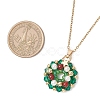 Natural Carnelian & Bicone Glass & Shell Pearl & Seed Beads Christmas Wreath Pendant 304 Stainless Steel Cable Chain Necklaces for Women NJEW-MZ00122-3