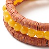 3Pcs 3 Style Natural Dyed Yellow Jade & Acrylic Word Love Beaded Stretch Bracelets Set with Alloy Enamel Heart Charms BJEW-JB08924-03-5