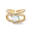 Cubic Zirconia Rectangle Open Cuff Ring RJEW-P035-02G-2
