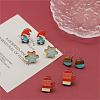 4 Pairs Snowflake & Glove & Christmas Gnome Printed Wood Stud Earrings EJEW-OY001-04-4