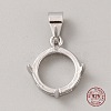 Rhodium Plated 925 Sterling Silver Open Back Bezel Pendant Cabochon Settings STER-WH0004-018C-1