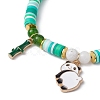 Polymer Clay Disc & Natural Malaysia Jade & TaiWan Jade Beaded Stretch Bracelet BJEW-JB09652-02-2
