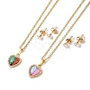 Clear Cubic Zirconia Heart with Acrylic Tree Pendant Necklace & Diamond Stud Earrings SJEW-M099-03G-1