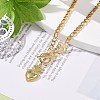 Heart & Rose Brass Pendant Necklace 304 Stainless Steel Chains for Women NJEW-JN04088-2