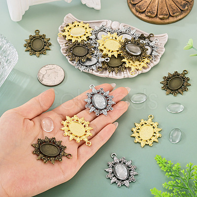 30Pcs 3 Colors Vintage Tibetan Style Alloy Flower Pendant Cabochon Bezel Settings TIBEP-TA0001-47-1
